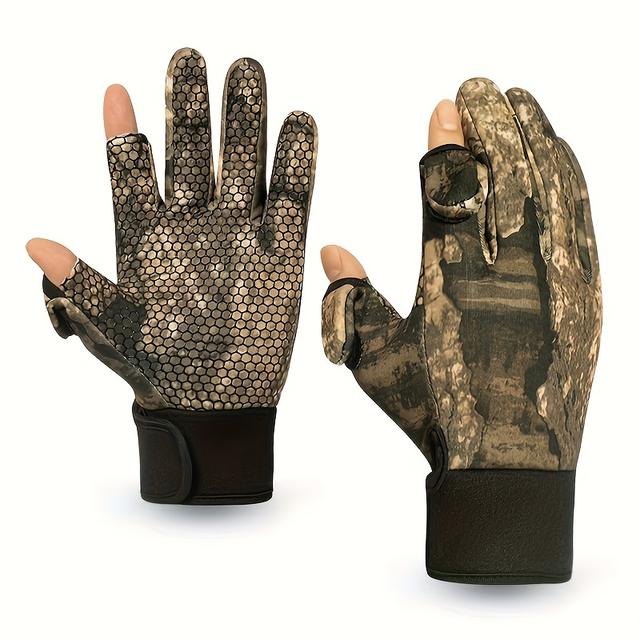 TEMU 1 Pair Of Camouflage Fishing Gloves, Breathable Sports Gloves With Adjustable Drawstring Closure, Men's And Women's Outdoor Sports Gloves, Very Suitable For Outdoor Activities