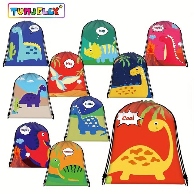 TEMU 10pcs Dinosaur Theme Drawstring Bags Dinosaur Drawstring Gift Bag Dinosaur Party Supplies Backpack Sports Outdoor Storage Drawstring Bag
