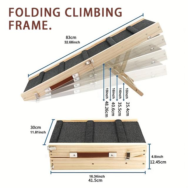 TEMU Pet Dog Stair Climbing Ladder Steps Ramp, Non-slip Solid Wood Bedside Step Ladder For Sofa And Bed, Creative Foldable Portable Adjustable Height Wooden Pet Dog Ramp For Climbing Beds