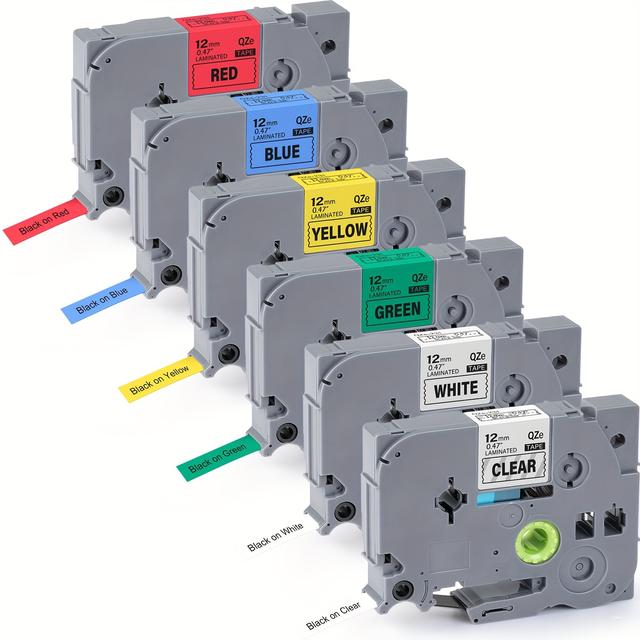 TEMU 6pcs Ptouch Tape 12mm 0.47 Inch Laminated Tz 231 Clear/white/blue/red/yellow/green Replacement For Brother Compatible With Brother P Touch Pt- D210 1280 1800 Label