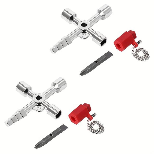 TEMU 2-teiliger Multifunktions-Schlüssel-Satz, Schraubenschlüssel mit 4-in-1 Innensechskant- Kreuzschlüssel für Aufzugswartung