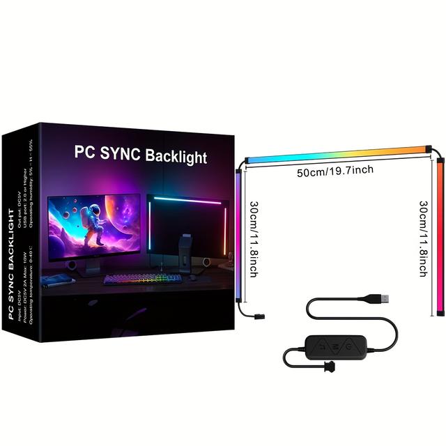 TEMU 24/27 Inch Computer Atmosphere Synchronization Light Bar Light And Shadow Follow The Screen Rgb Synchronization Light Strip Multiple Control Mode Bar