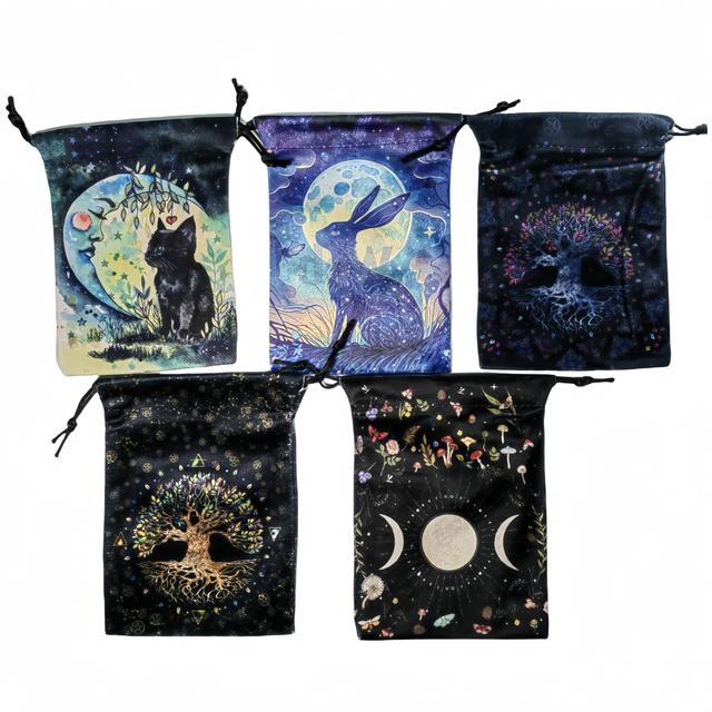 TEMU Gift For Her/him 5pcs Velvet Tarot Pouch Set, Drawstring Storage Bag Tarot Cards Holder Bag, Tarot Card Pouches, Tarot Carrying Bag For Tarot Cards And Oracle Decks