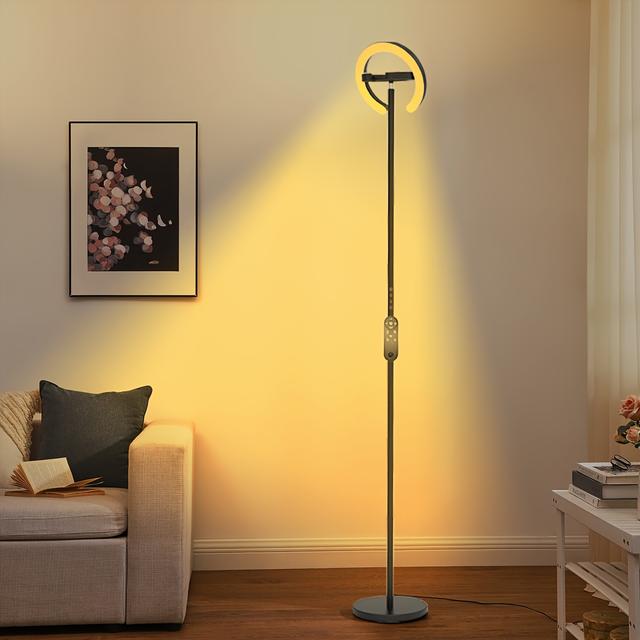 TEMU Floor Lamp For Living Room, 1.9m Tall Standing Lamp For Bedroom With 2 312° Rotatable Ring Lights, 36w Bright Dimmable
