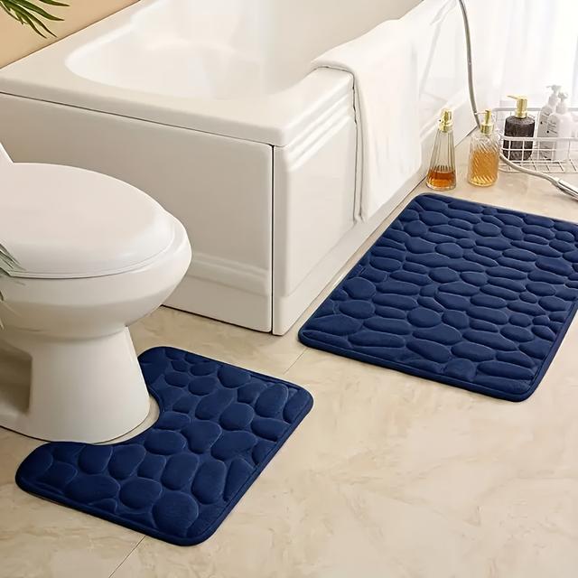 TEMU 2pcs Alfombras de Baño de Forro Polar Coral Ultra- y - Secado Rápido, Antideslizantes, Lavables a Máquina con Diseño Geométrico para Decoración del Hogar