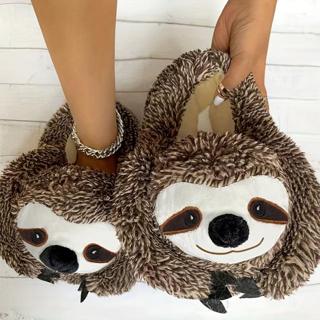 TEMU 1 Pair Cozy Sloth Slippers For Men And Women - Casual Cute Cartoon Design, Indoor Warm Shoes, Fall/winter Slip-on Footwear With Round Toe, Universal Fit For Party, Vacation