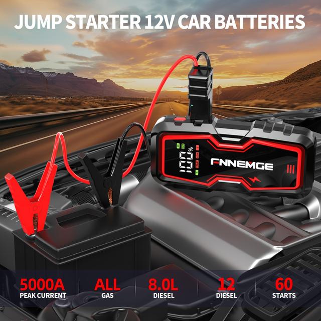 TEMU Arrancador, Paquete de batería de de 12V 5000A de pico ( motores de de 8.0L y diésel), con puerto de de carga USB, luz LED, HD