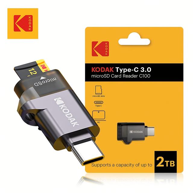 TEMU Lector de tarjetas Micro SD Tipo-C Kodak, adaptador mini Tranflash para tarjetas de memoria TF, compatible con capacidades de hasta 2TB