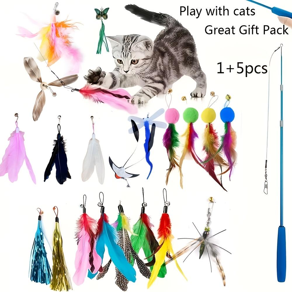 TEMU Interactive Cat Toy With Retractable Wand And Various Artificial Feather Replacement Heads, Designed To Keep Indoor Cats Entertained And Active, No Batteries Required
