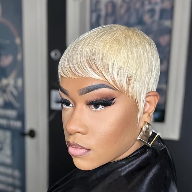 TEMU 613 Blonde Color Cut Wig Short Straight Human Hair Wigs For Women Full Machine Made Wig