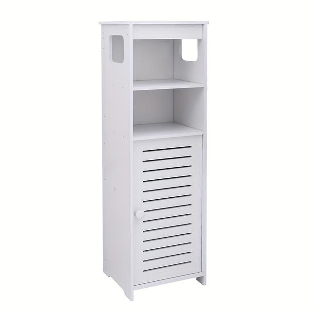 TEMU Bathroom Cabinet, 4-tier Bathroom Storage Cabinet, Freestanding Shelf, With 1 Door, Openwork Design, 75 X 22 X 20cm, White