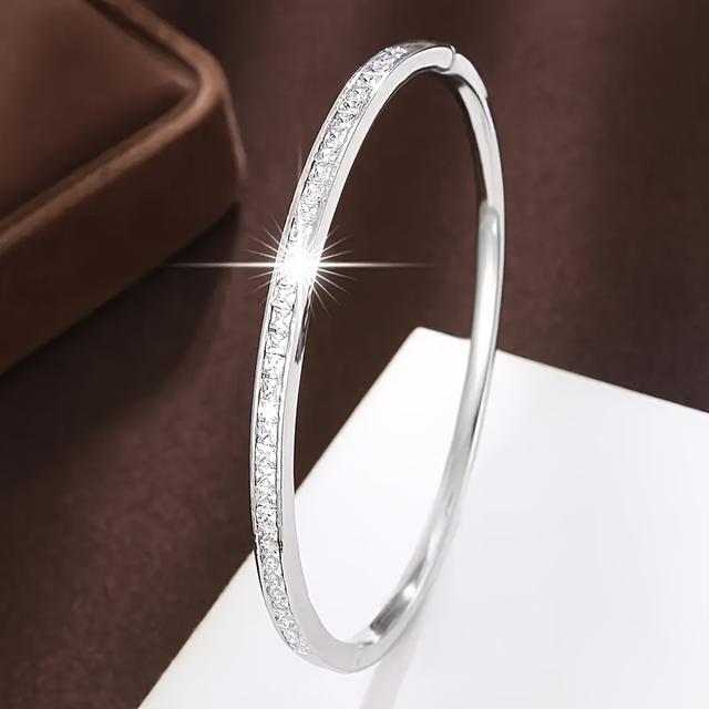 TEMU Elegant Stainless Steel Bracelet With Sparkling Rhinestones - & Party Wear, Phone ,