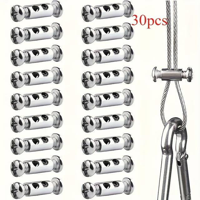 TEMU 30개의 조절 가능한 스테인레스 스틸 와이어 클립, 스레드 끝이 있는 1-2mm 케이블용, 조명 장식, 휴일 장식, 야외 캠핑 잠금 장치에 적합합니다.