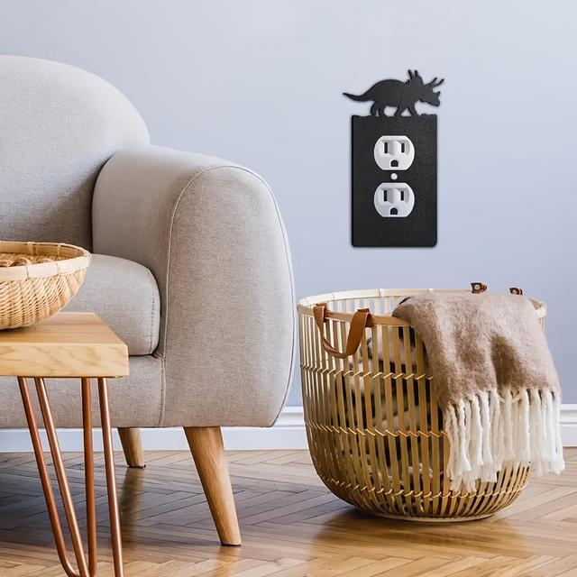 TEMU 4pcs Dinosaur Light Switch Wall Plate Covers - Black, Triceratops, Pterodactyl, Designs For Home & Kitchen Decor, , No Power Needed, Dinosaurs