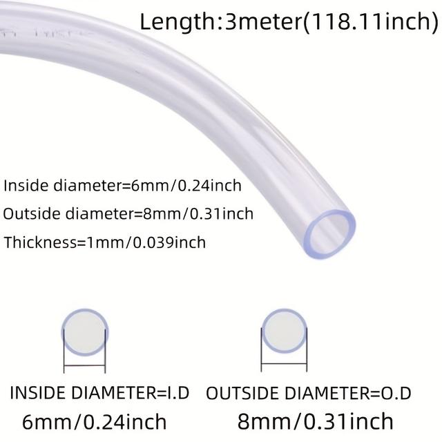 TEMU A 3-meter High Elastic And Soft Pvc Hose, Lightweight Plastic Tubing Suitable For Small Water Pumps, , Aquariums, Gardens, And More