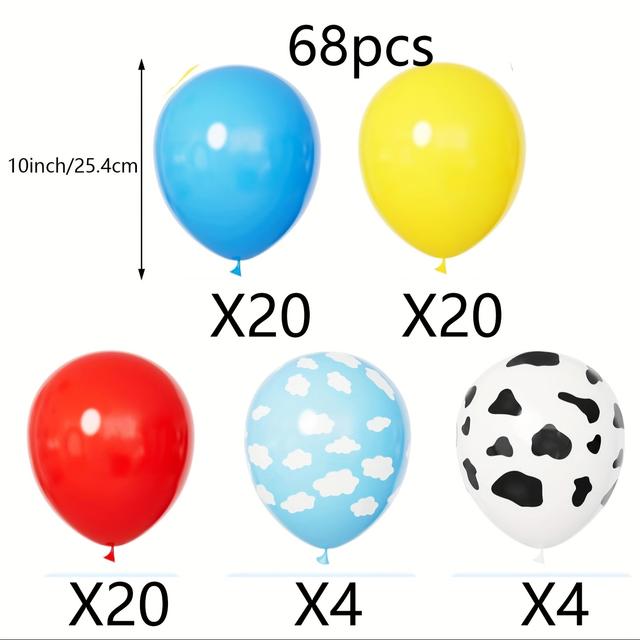 TEMU 68pcs Mixed Color Toy Balloons - Red, Yellow, Blue, Light Blue With Cloud & Cow Print - Birthday, , And Football Party Decorations, Party Balloons | Design | Durable Balloons, Balloon Decorations