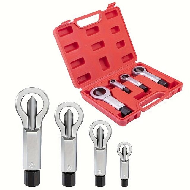 TEMU 4pcs Heavy-duty Nut Splitter Tool Set Broken Damaged Corroded Stuck Screw Nut Removal Splitting Tools Stuck Rusted Nut Breaker