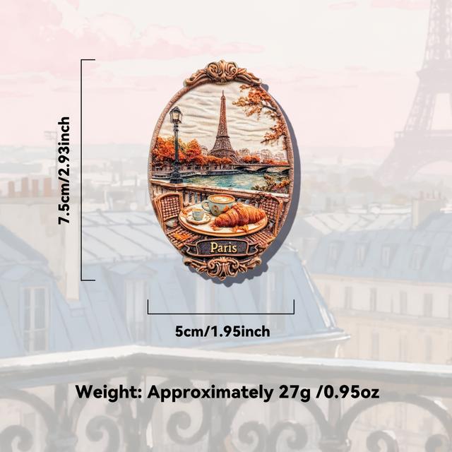 TEMU 1pc French Paris & Magnetic Fridge Magnet - 3d Resin Kitchen Decor With Croissant, Coffee & Design