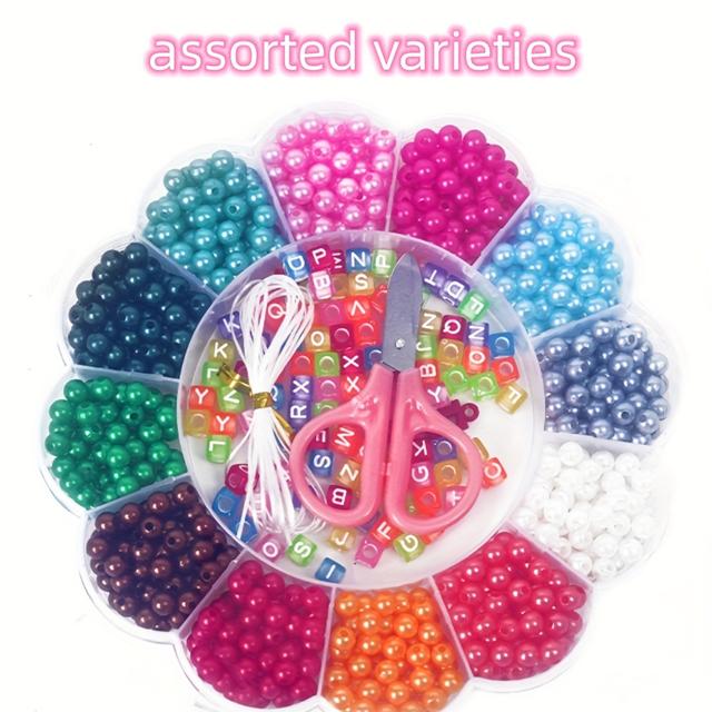 TEMU Random Mixed Style About 720 Pcs Diy Acrylic Beads Set For Bracelet Making Kit, Rabbit Bear Plum Cat Shape Box For Diy Bracelet Necklace Phone Chain Making
