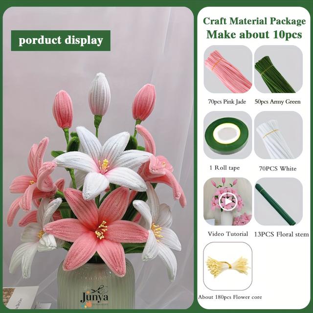 TEMU 384pcs For Lily Twist Stick Bouquet Set With 190 Pipe Cleaners, About 180pcs , 13 Floral Sticks, 1 Tape - Upgraded Diy Craft Kit For Mother's Day, Graduation, And Holiday Gifts
