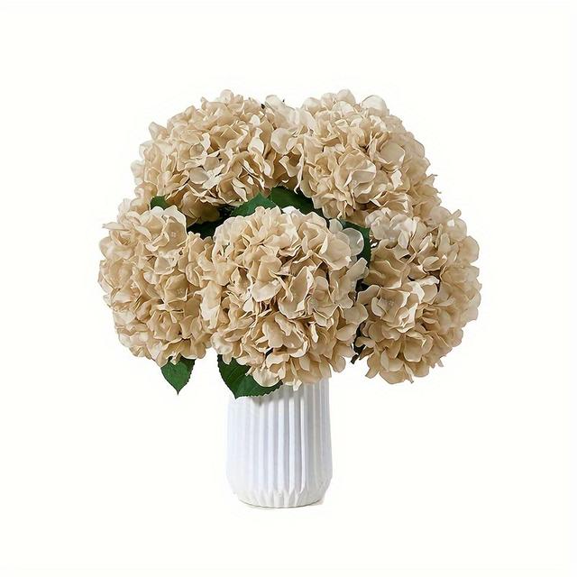 TEMU 9pcs Beige Hydrangea Set With Real Touch Flowers And Leaves - Weddings, Christmas, Office Parties & Home Decor, Artificial Flowers For Outdoors, Living Room Table Decoration,