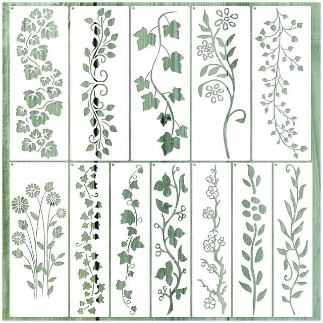 TEMU 12pcs Leaf Stencils, Spring Stencil, Reusable, For Diy Crafts, Handmade Scratch Painting, Card Making, Gift Decoration, Furniture Floor Painting, Spring Vine Design