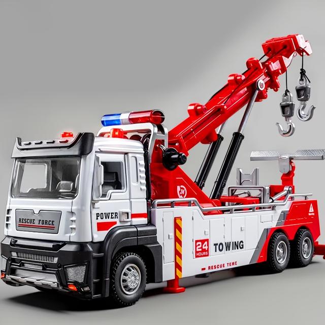 TEMU Heavy-duty Rescue With Retractable Tow Hook, Realistic Sound Effects, And Flatbed, Suitable For Boys And Girls Ages 6 And Up, Ideal Gift
