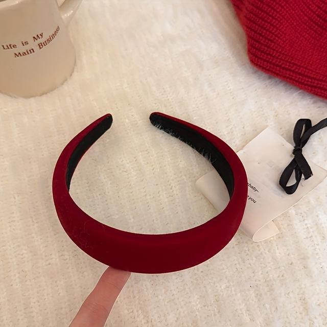 TEMU Single Pack Red Velvet Headband, Women's Vintage Elegant Headpiece For Holiday Dressing, Suitable For Christmas Attire