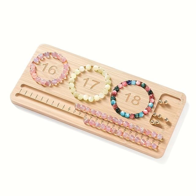 TEMU Solid Wood Bead Plate, Bead Tray Measuring Jewelry Box, Suitable For Diy Bracelets And Bangles, Size 16-17-18, Color Details Random