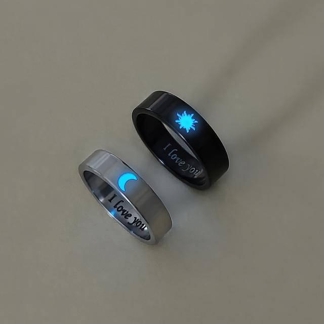 TEMU Set Of 2 Luminous Sun And Moon Rings For Expressing Love, Perfect As A Gift For Valentine's Day.