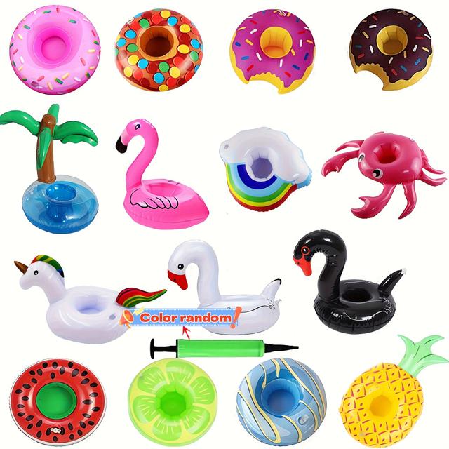 TEMU 15pcs, Inflatable Drink Holder, Drink Floats, Inflatable Cup Coasters, Flamingo Swan Donut Coasters, Inflatable Coaster For Swimming Pool Party Supplies, Summer Party Decor