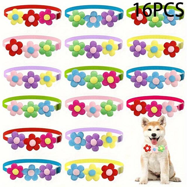 TEMU 16pcs Dog Bowties, Plush Flower Dog Bows, Grooming Accessories With Flowers Cat Bow Ties, Grooming Bows For Dogs