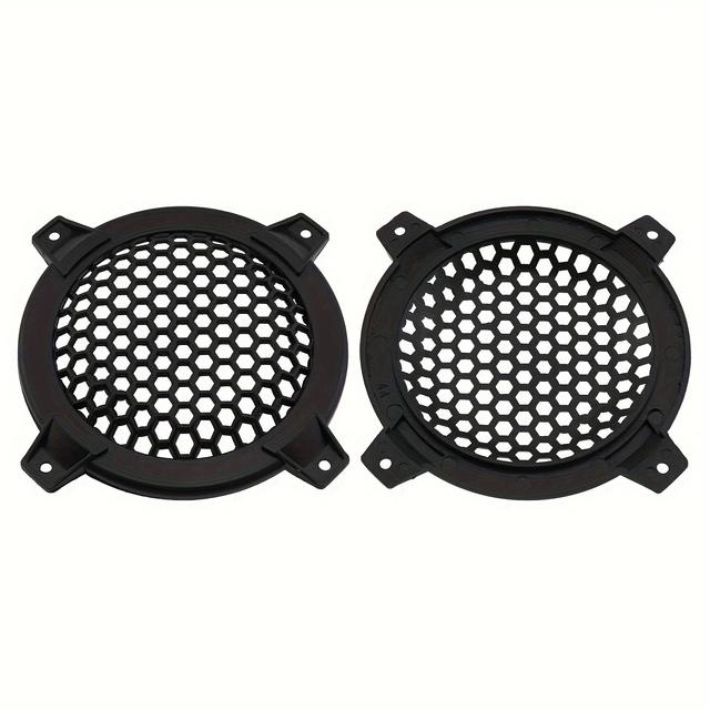 TEMU Juego de 2 protectores de malla redondos negros de plástico ABS para rejillas de 4 pulgadas, diseñados para cubiertas de altavoces de audio de coche y rejillas de subwoofer Woofer
