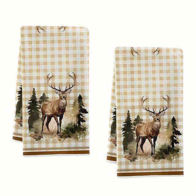 TEMU Set Of 2 Forest Deer Kitchen Towels For Dishwashing And Drying Hands, Decorative Kitchen Towels, Neighbor Gift, Sweet Housewarming Present For , Gift For Mom, Birthday Gift For A Friend