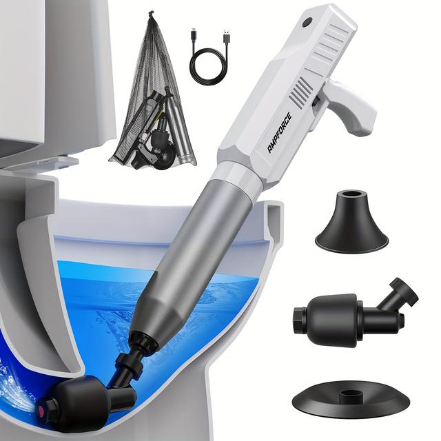 TEMU 8v Electric Toilet Unclogging For Bathrooms, High-pressure Air Plunger, Sturdy Clog Remover For Toilets, Sinks, And Floor Drains