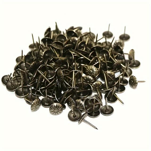 TEMU Juego de 500 chinchetas de vintage de 11x16 mm, tachuelas para tapicería, alfileres decorativos con de para sofás, cajas de regalo de joyería, mesas, ferretería y herramientas de carpintería