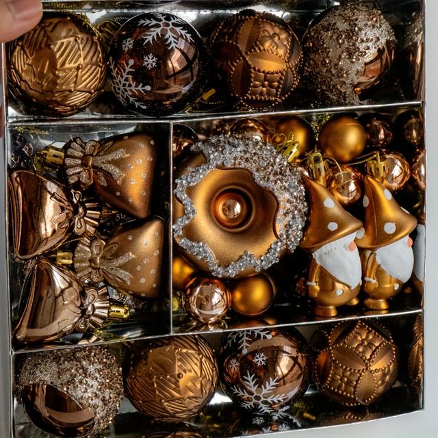 TEMU 60pcs Luxury Christmas Ball Set With Crystal Donut Ornaments & Hanging Decorations - Multi-style Snowflake Texture Spherical Balls For Tree, & Gift Box Decorations
