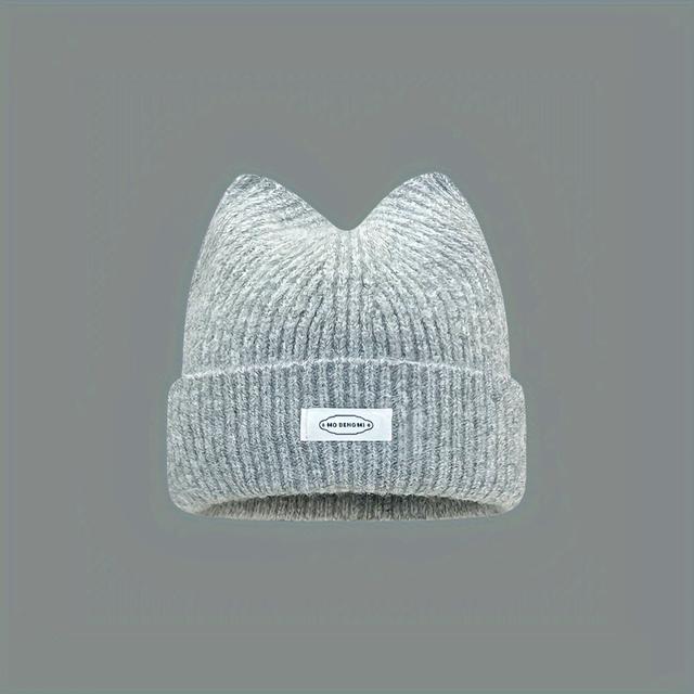 TEMU Cute Cat Ear Hat For Women, Autumn/winter Warm Versatile Letter Patch Beanie, Student Couple Cold Weather Hat