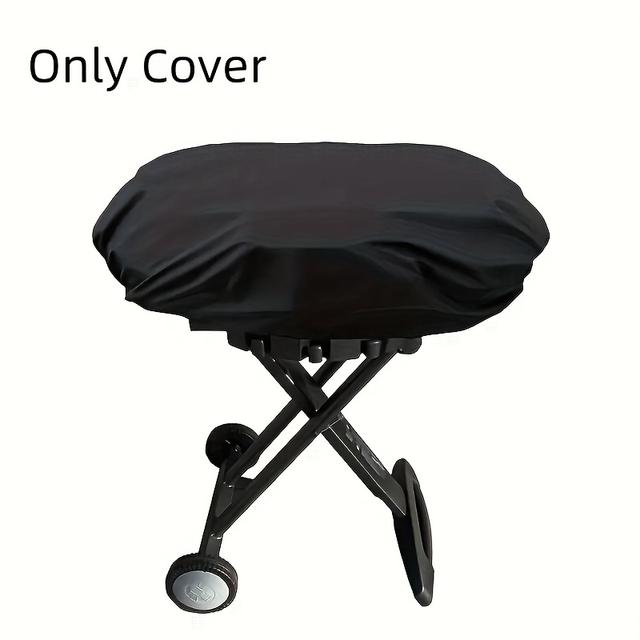TEMU 1pc Heavy-duty Bbq Grill Cover, 210d Oxford Fabric With Drawstring Closure, Protection For Outdoor Cooking, Black, Grill Accessories