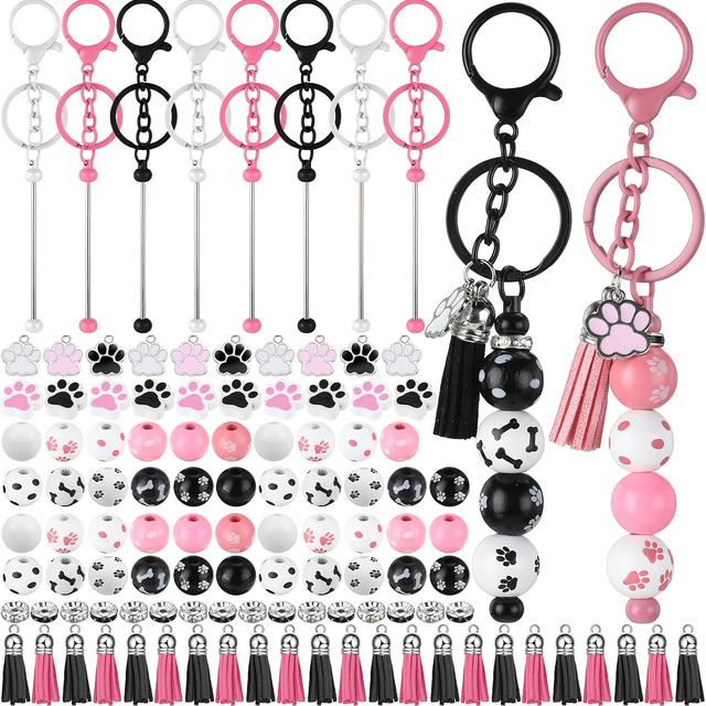 TEMU 108 Bead Keychain Set, Including 10 Keychains, 10 Lobster Chains, 38 Beads, 10 Tassels, 10 Bull Pendants, And 30 Spacer Beads Diy Craft Gifts