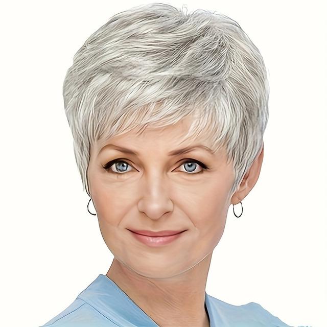 TEMU Elegant Short Straight Wig For Women, High Temperature Fiber, Side Parting, , Suitable For All Ages - Button Net