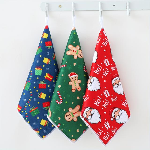 TEMU Juego de 3 Toallas de Baño Navideñas - Estampados de Santa/Hombre Jengibre/Árbol de Navidad - Ultra Absorbentes y Reutilizables para Fiestas, Decoración de Cocina y Envoltura de Regalos Pequeños