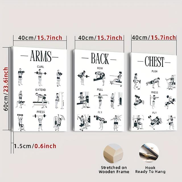 TEMU Framed Set Of 3 Sports Wall Art Posters, Suitable For Home Gyms, Modern Minimalist Decor, Living Rooms, Or Office Decoration