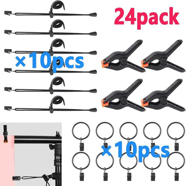 TEMU 24 Photography Backdrop Clamps, Including 10 Curtain Ring Clips, 10 Spring Clamps, 4 Leather Background Clips, Suitable For Photography Studio Background Cloth Auxiliary Tools