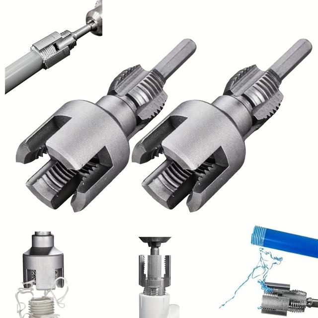 TEMU Pipe Thread Cutting Tool, 1/2" & 3/4" Integrated Internal & External Pipe Threading Tool, Electric Drill Compatible Pvc Pipe Threader Kit, Pipe Sizes Rethreading Tool