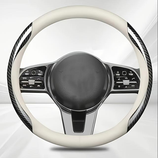 TEMU 디럭스 글로시 탄소 섬유 스티어링 휠 커버, 느낌과 내구성 있는 디자인으로 자동차 인테리어를 즉시 향상시키고, 범용 핏, 설치 간편