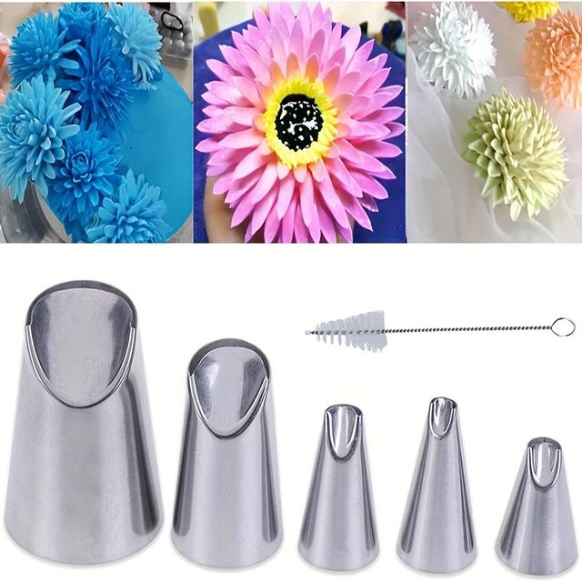 TEMU 6-частинний набір насадок для кондитерського з нержавіючої сталі - Різдвяні насадки для прикрашання тортів, тістечок і десертів - Дизайн тюльпанів і хризантем