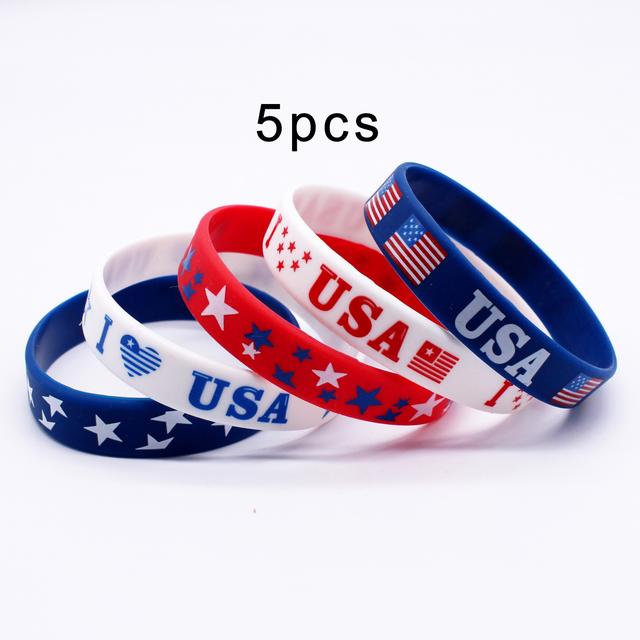 TEMU 5pcs Set Of Silicone Wristbands With Color-printed American Flag Elements And Combinations