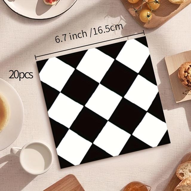 TEMU 20pcs, And White Checkerboard Party Napkin Tissue Racing Element Black And White Grid Party Decoration Tissue Napkin