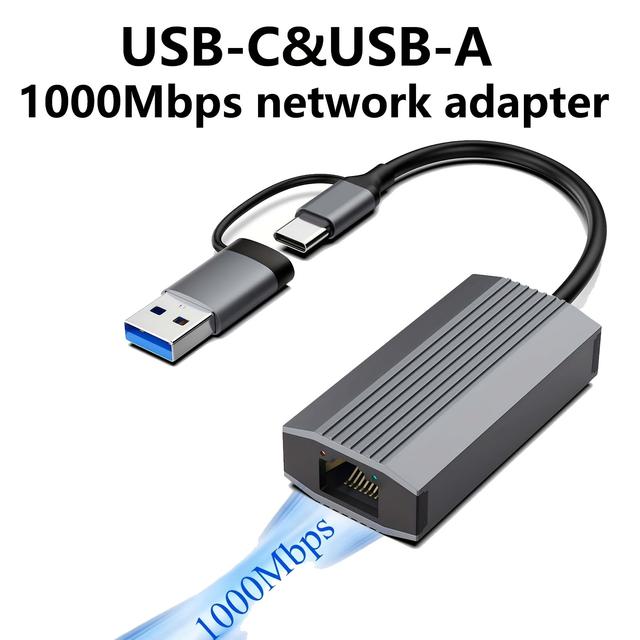 TEMU Usb-c To Ethernet Adapter | 1000mbps Gigabit Ethernet, Usb-a And Usb-c To Rj45 Lan Adapter, Compact And Portable For /air, , Surface, Gaming, And Business Travel